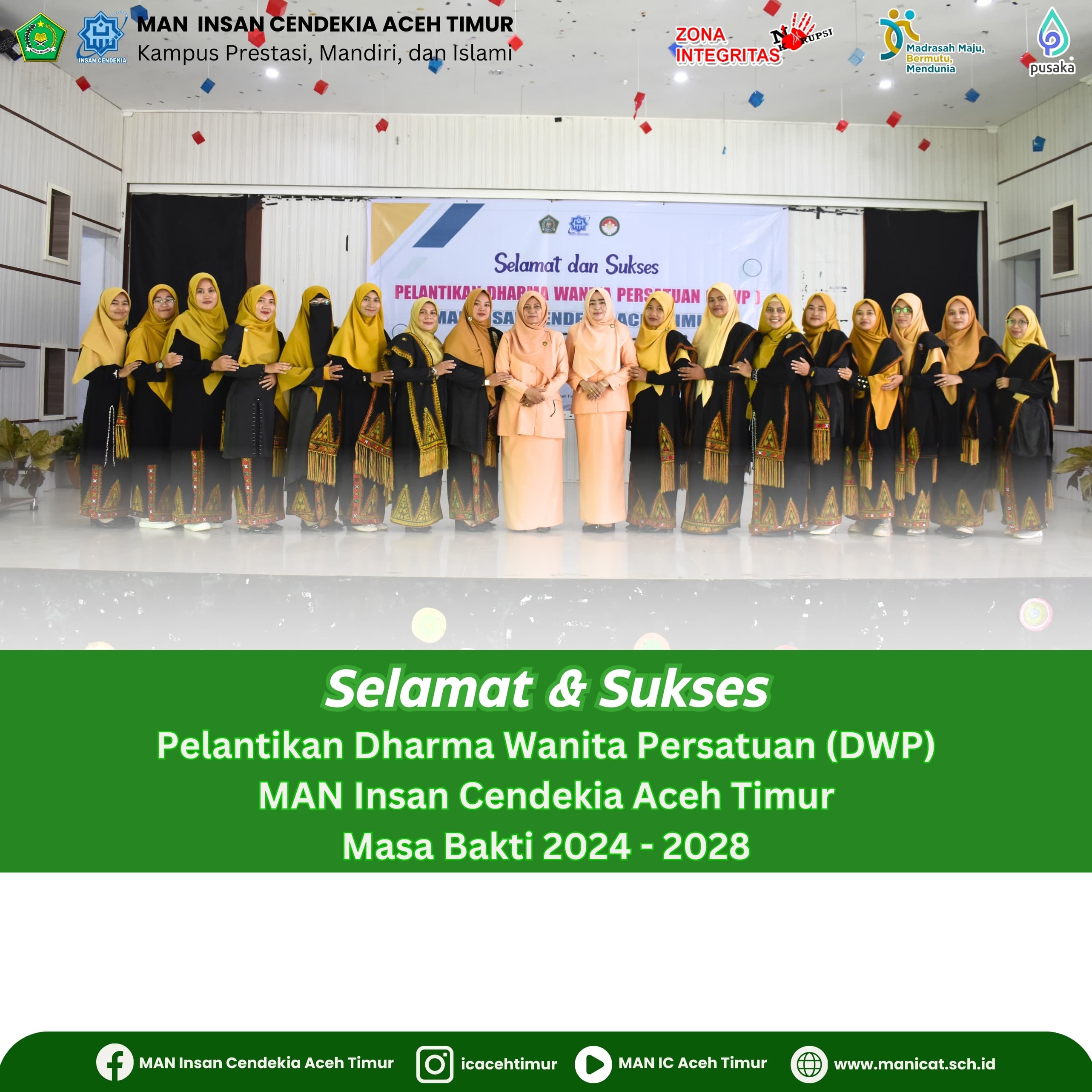 DWP MAN IC Aceh Timur Masa Bakti 2024–2028 Resmi Dilantik, oleh Ny. dr. Maizarniwati Mahyuddin Ketua DWP Aceh Timur 