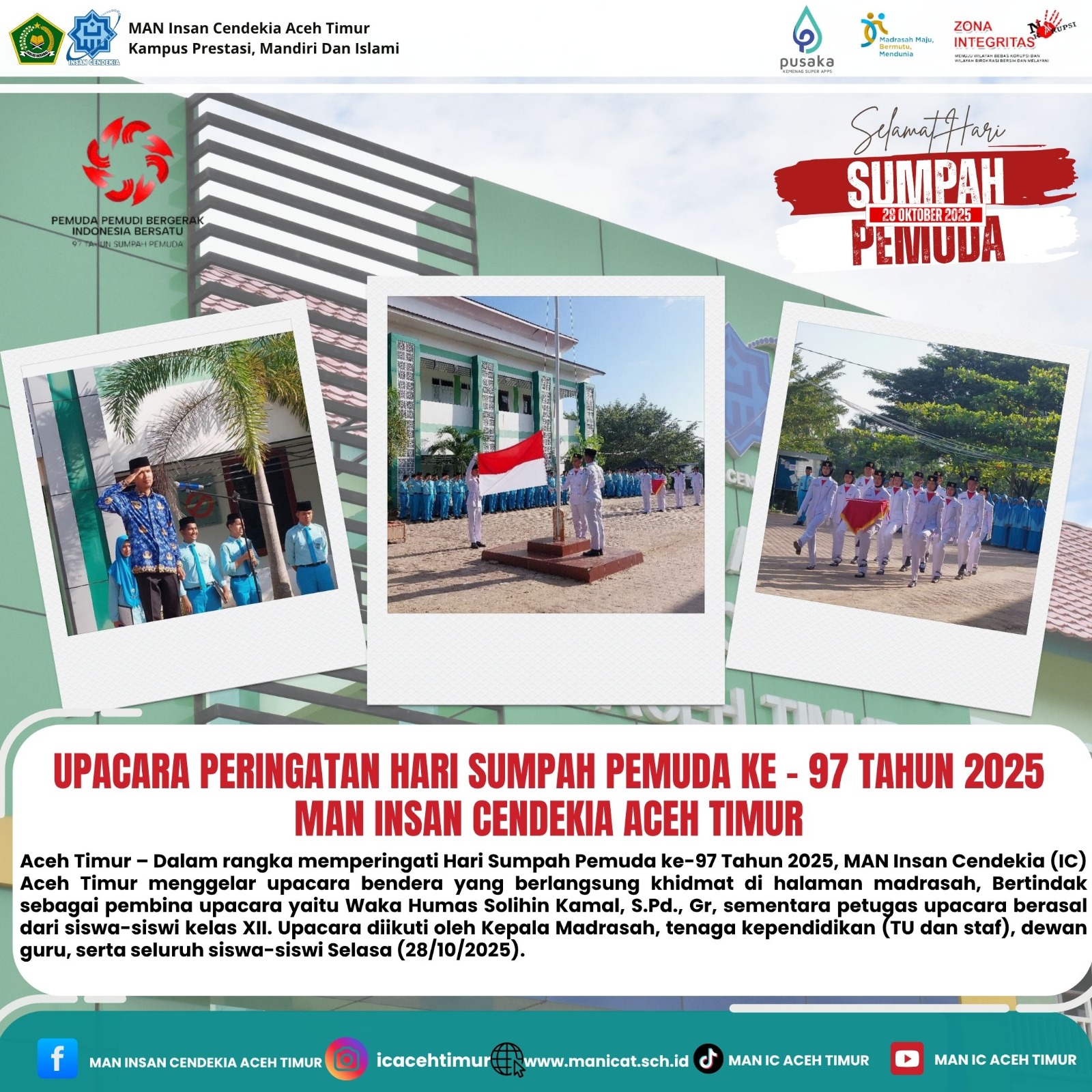 MAN Insan Cendekia Aceh Timur Gelar Upacara Peringatan Hari Sumpah Pemuda ke-97 Tahun 2025